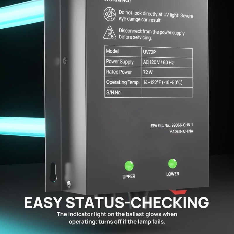 TURBRO AC 120V 72W HVAC UV Light Kit Air Purifier, ETL&CARB Certified, Comes with a 15.2 in 4-Pin 2G11 Base Lamp, Installation Template, and Ballast, for Cleaning Air and Ducted AC Systems, UV72P - Image 4